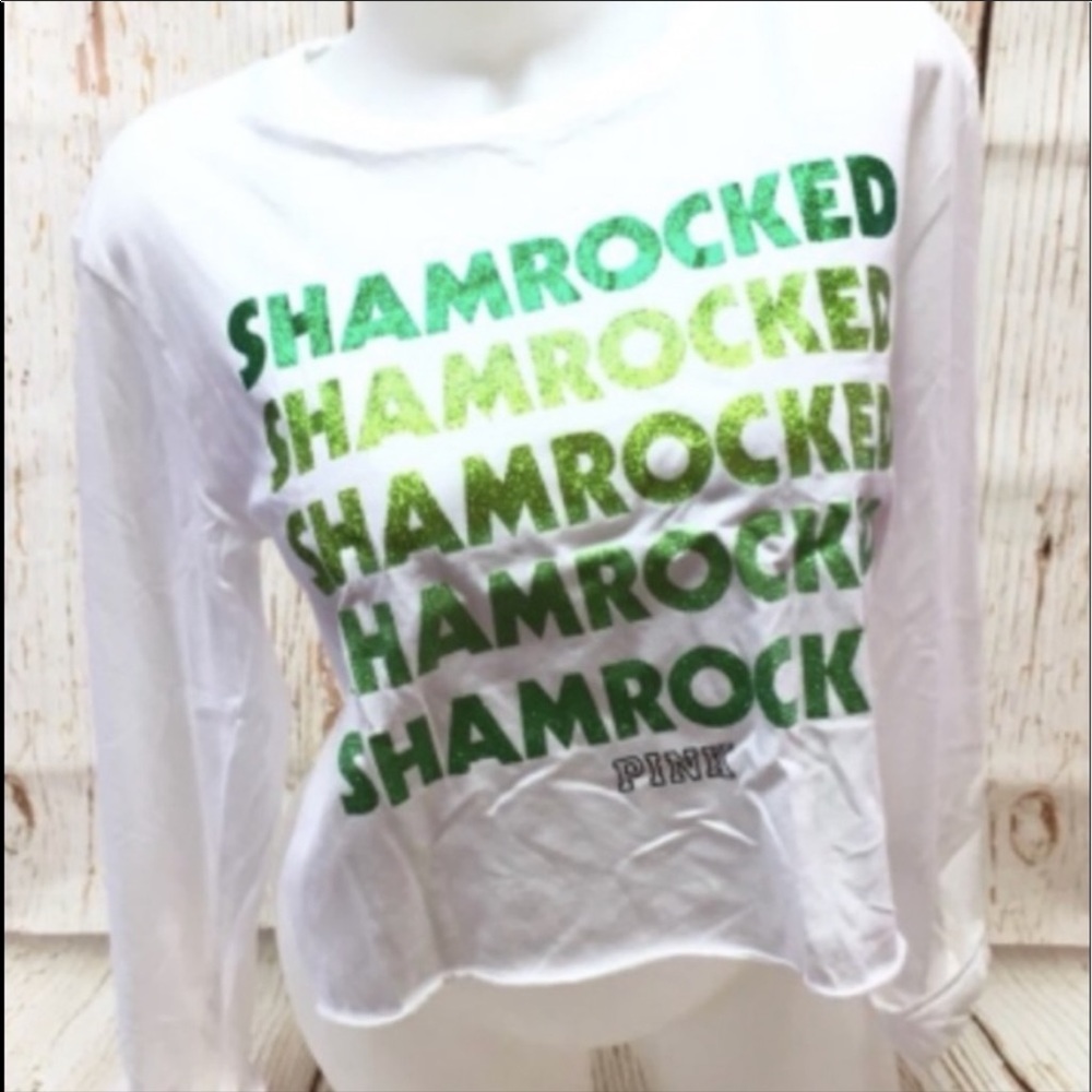 VS pink crop top long sleeve ST Patrick’s  Day